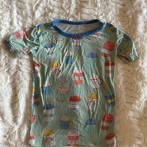 Little Sleepies Love you A Latte Aqua Bamboo Pajama Shorts Set 4T - Picture 4 of 8